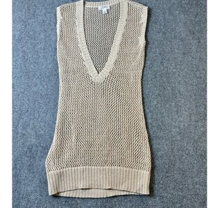 Ann Taylor LOFT Knit Sweater Vest Sleeveless V Neck Casual Pullover Tunic  Tan M